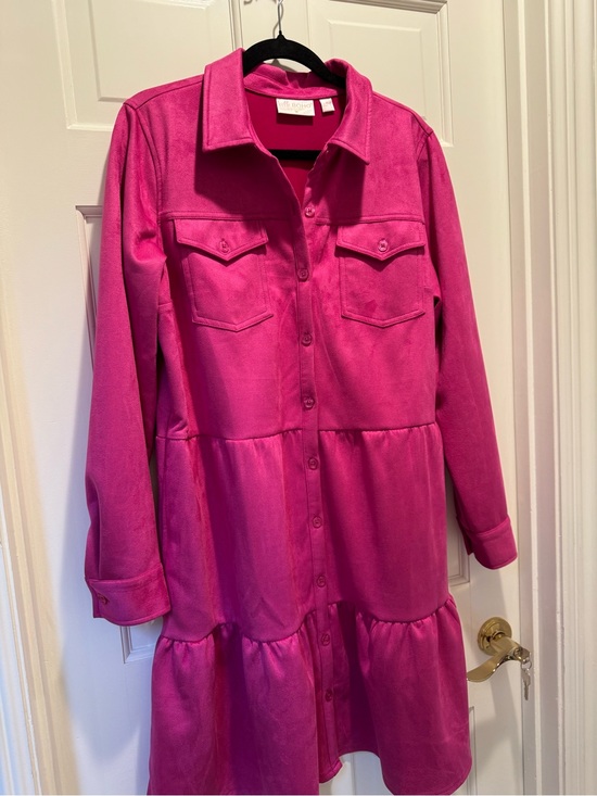 Belle by Kim Gravel Dresses & Skirts - Kim Gravel BoHo Bright Fuchsia Button-Front Tiered Dress